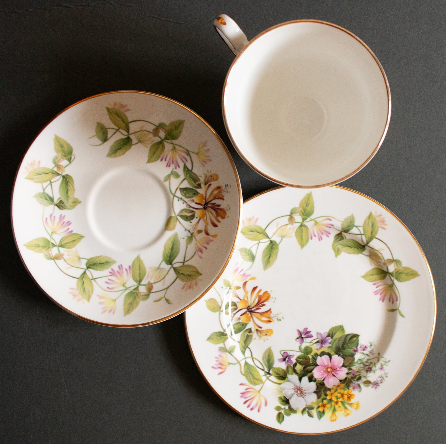 Royal Grafton Fine Bone China 'Country Flowers' Pattern Floral Teacup Trio