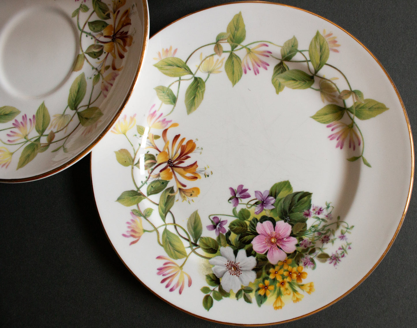 Royal Grafton Fine Bone China 'Country Flowers' Pattern Floral Teacup Trio