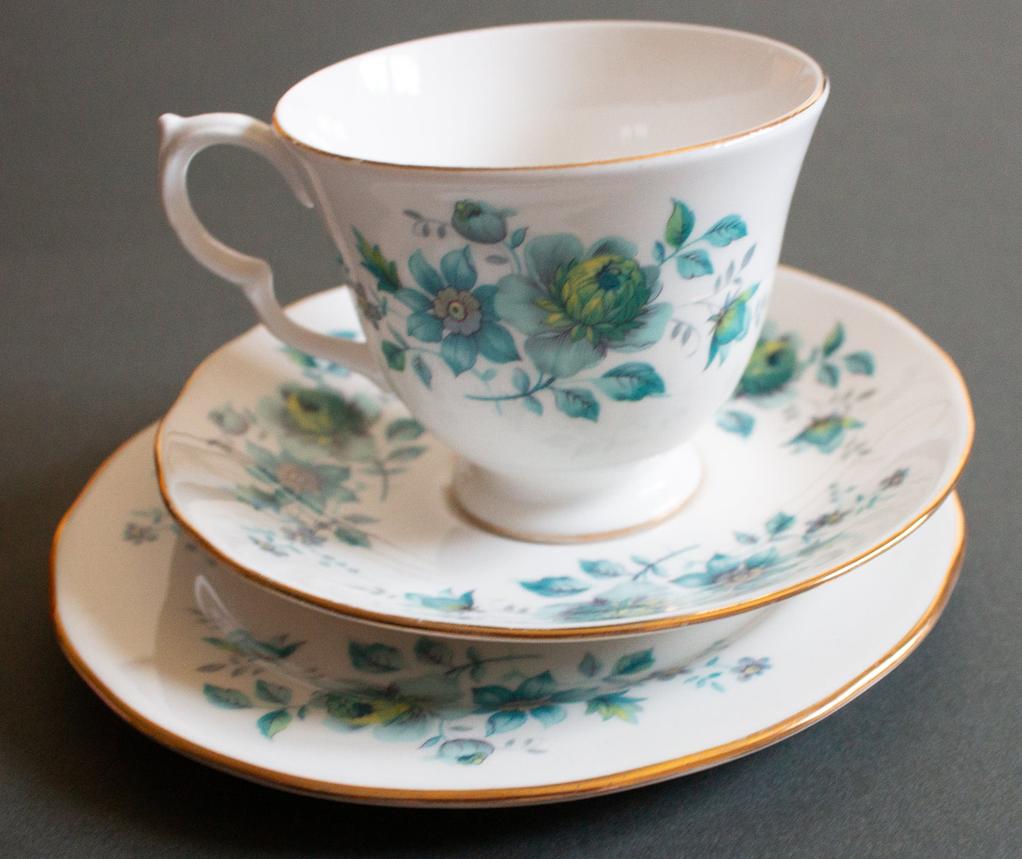 Queen Anne Bone China Blue Floral Teacup Trio