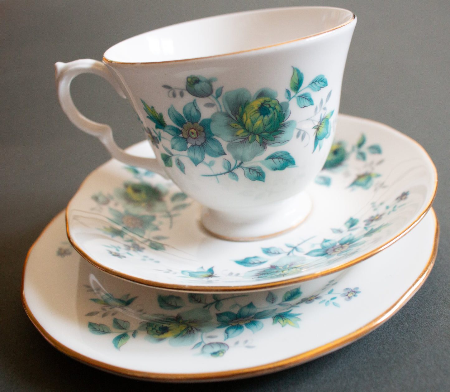 Queen Anne Bone China Blue Floral Teacup Trio