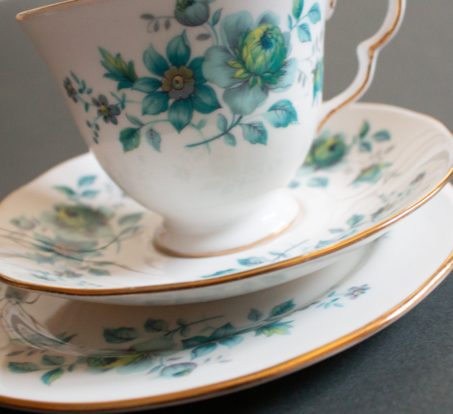 Queen Anne Bone China Blue Floral Teacup Trio