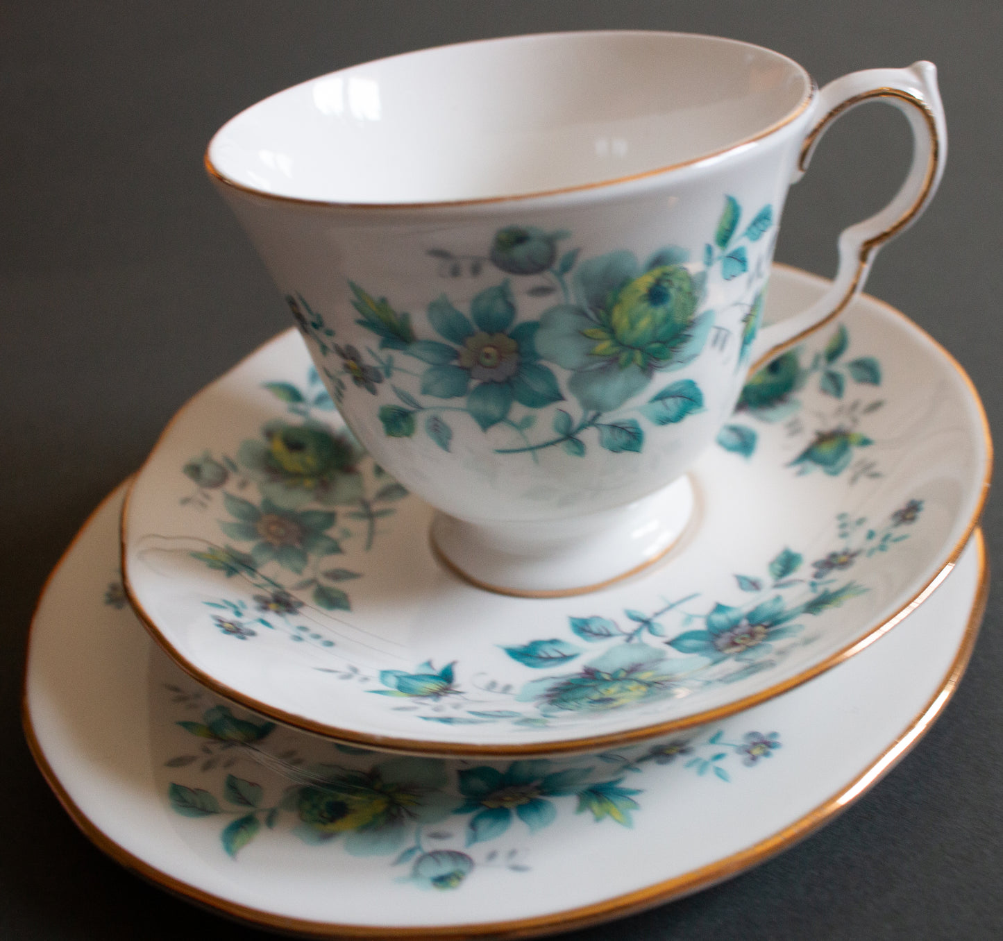 Queen Anne Bone China Blue Floral Teacup Trio