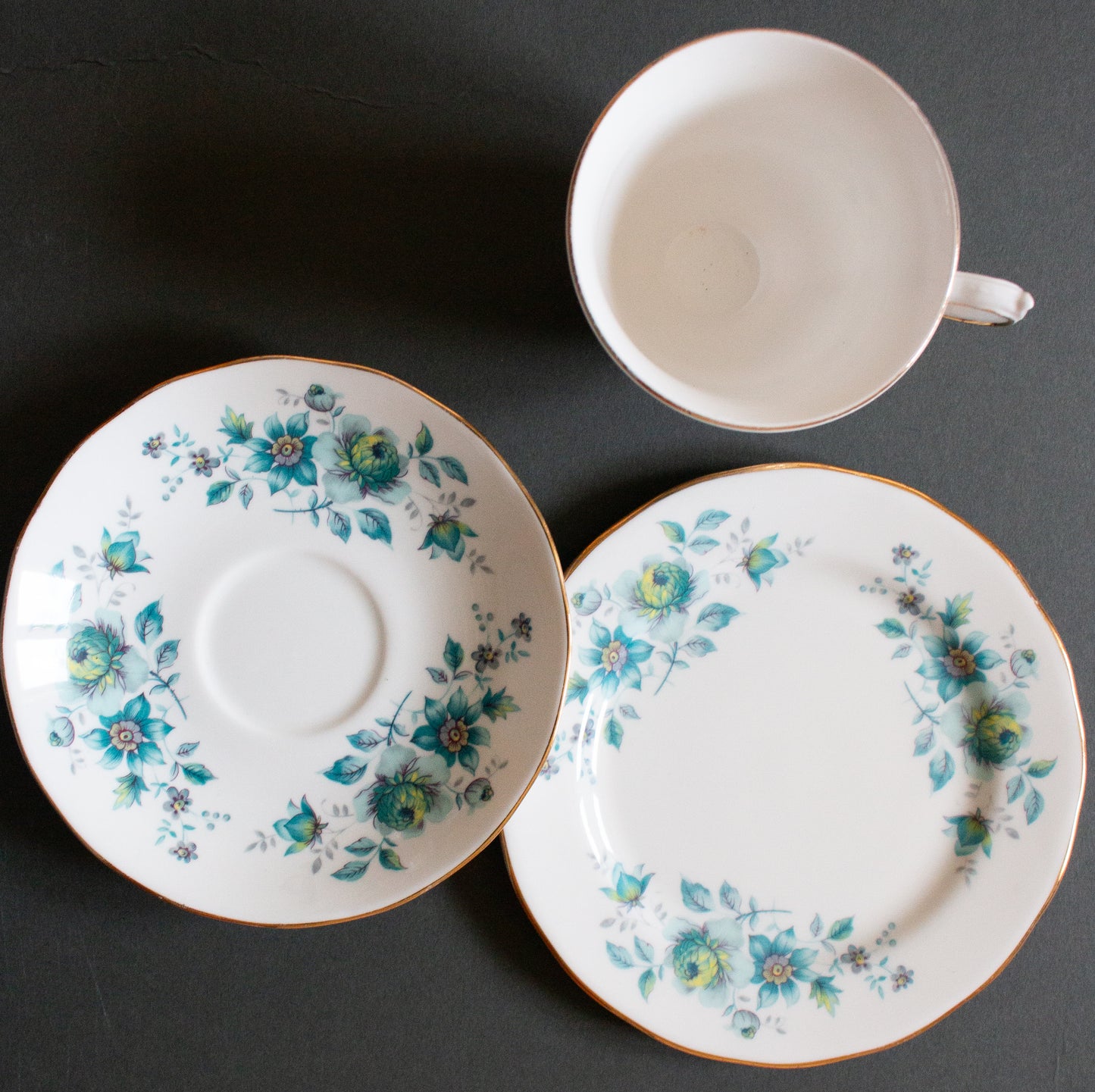 Queen Anne Bone China Blue Floral Teacup Trio