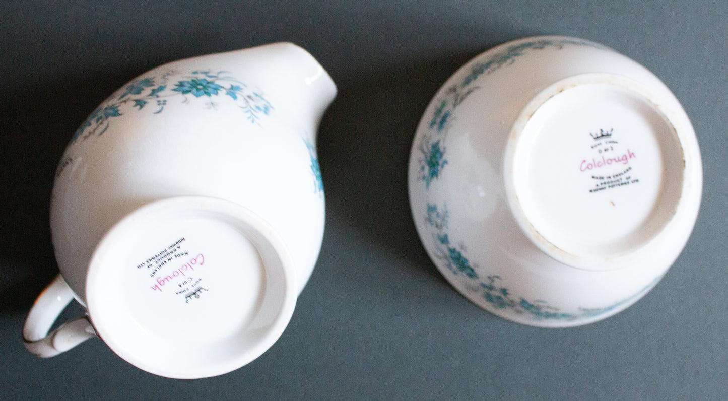 Colclough Bone China Blue and White Sugar Bowl and Creamer Set