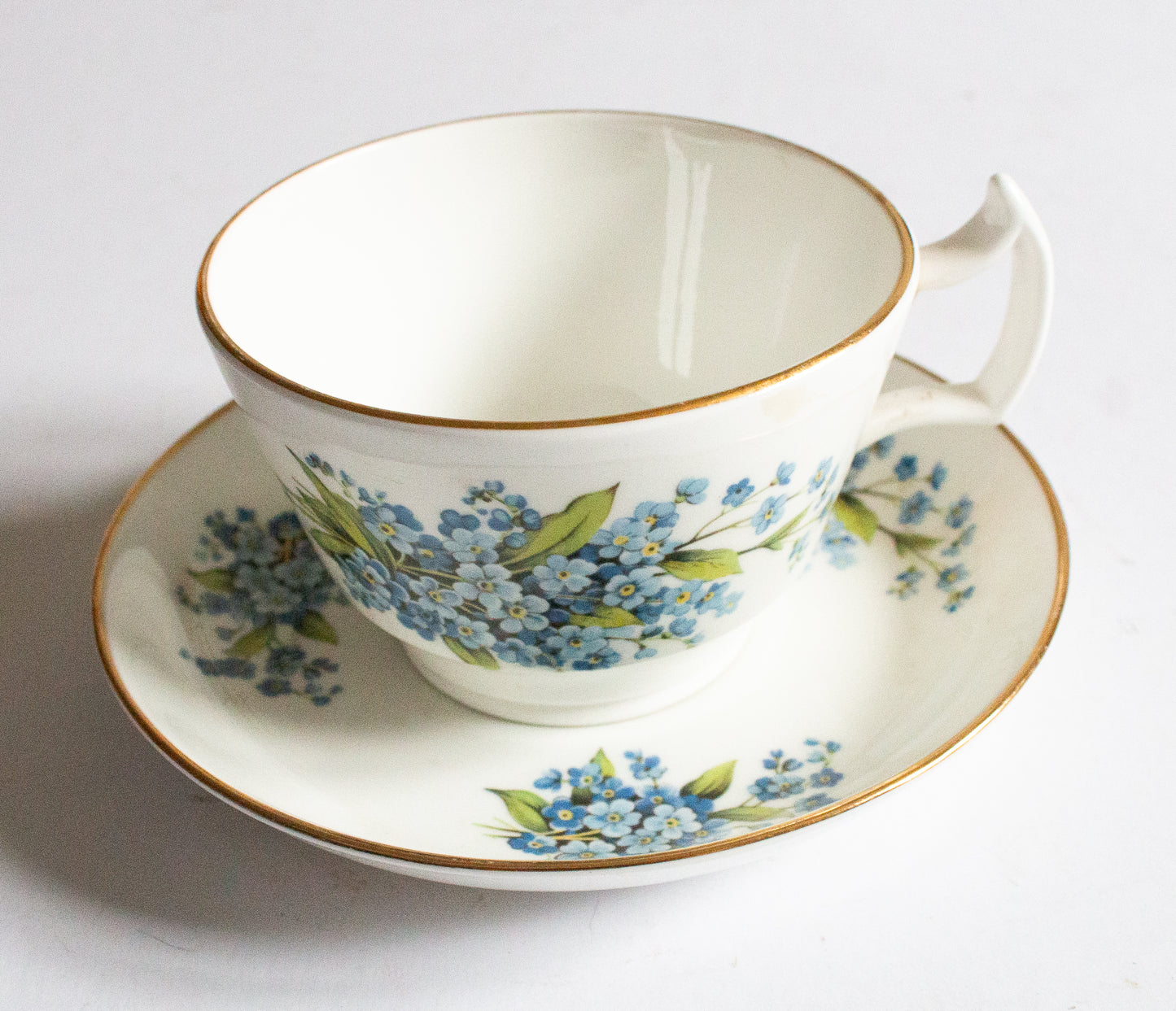 Hammersley Fine Bone China 'Forget Me Not' Blue and White Floral Breakfast Teacup and Saucer