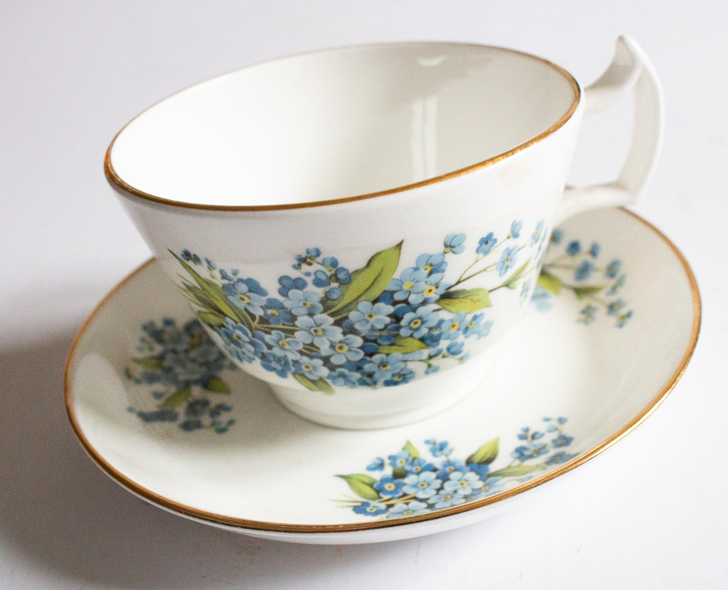 Hammersley Fine Bone China 'Forget Me Not' Blue and White Floral Breakfast Teacup and Saucer