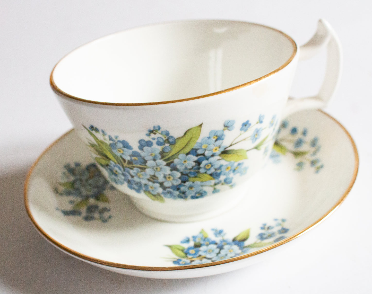 Hammersley Fine Bone China 'Forget Me Not' Blue and White Floral Breakfast Teacup and Saucer