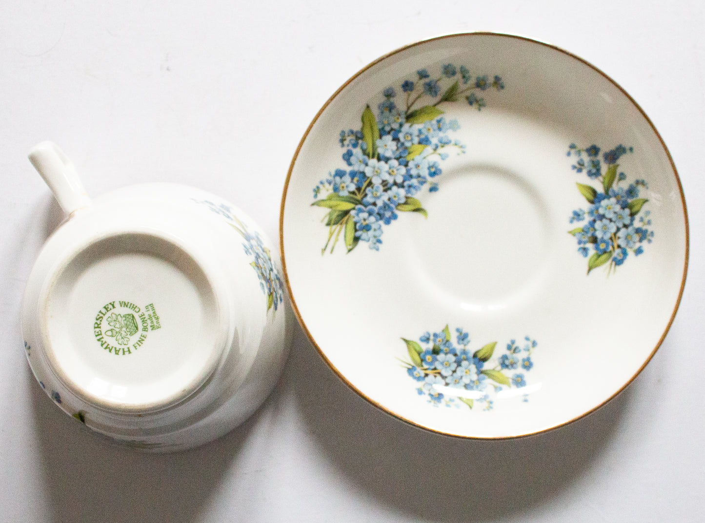 Hammersley Fine Bone China 'Forget Me Not' Blue and White Floral Breakfast Teacup and Saucer