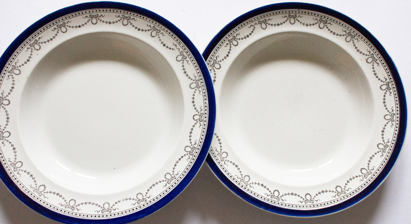 Antique Navy and Silver Rimmed Soup Bowls (2)