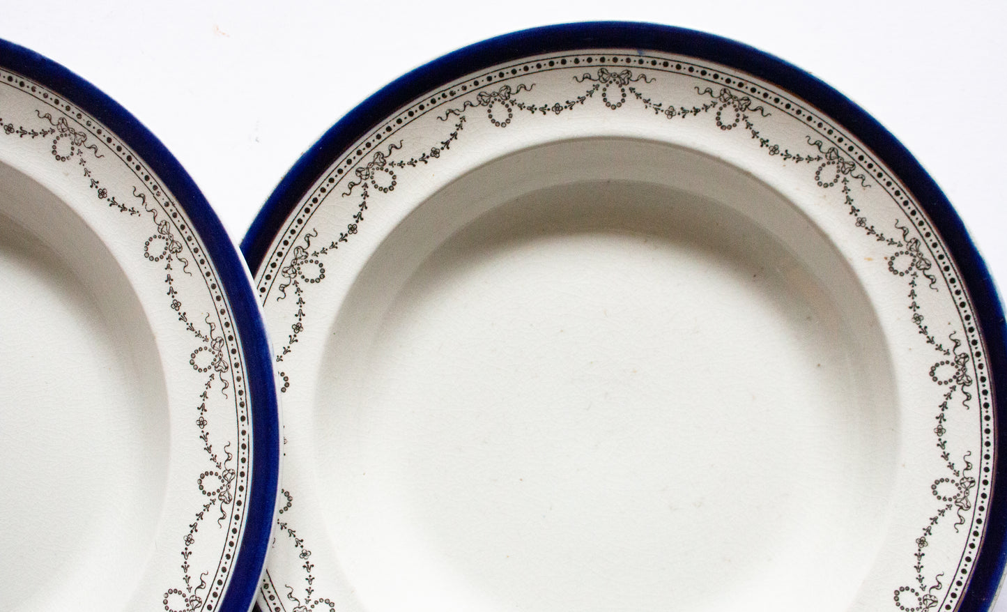 Antique Navy and Silver Rimmed Soup Bowls (2)