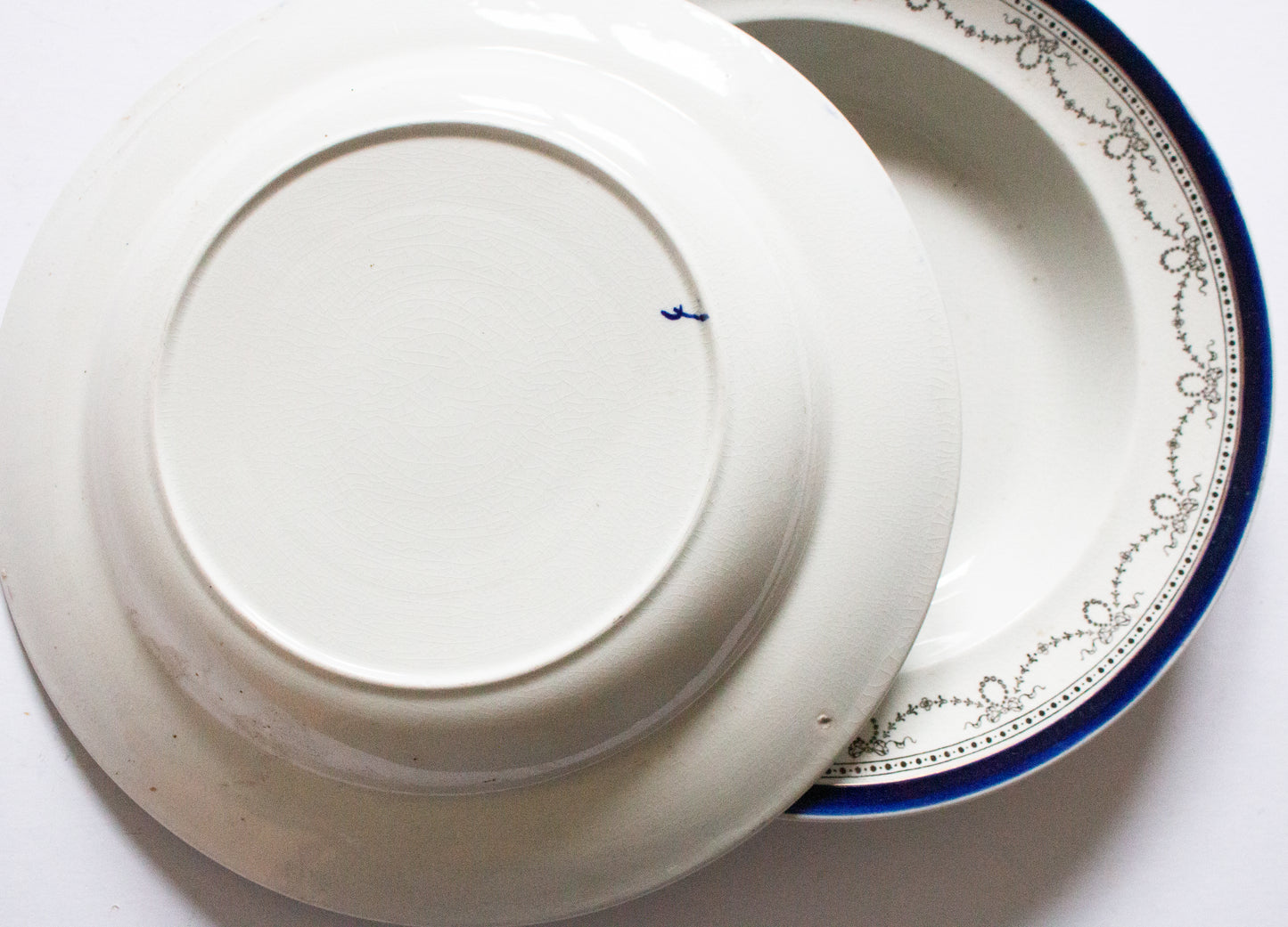 Antique Navy and Silver Rimmed Soup Bowls (2)