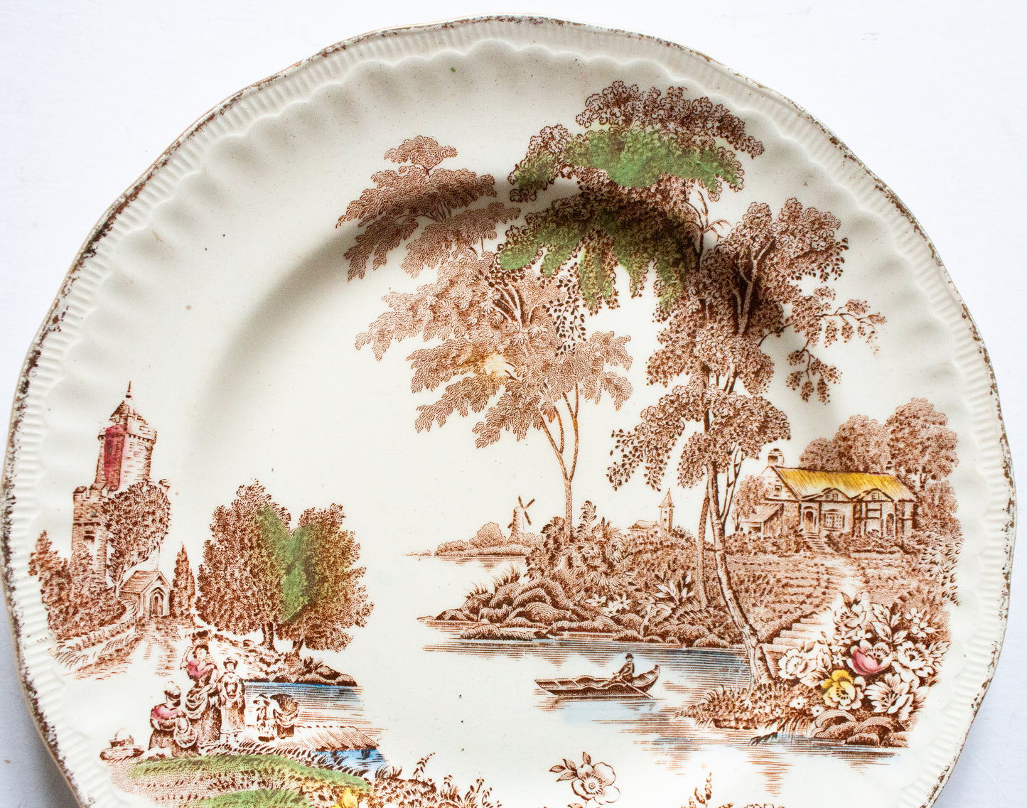 Vintage Swinnertons 'The Ferry' Pattern Brown Transferwarwe 10" Plate