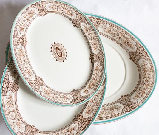 Antique Ashworth Bros. 'Lucerne' Brown and White Transferware Graduated Serving Platters (3)