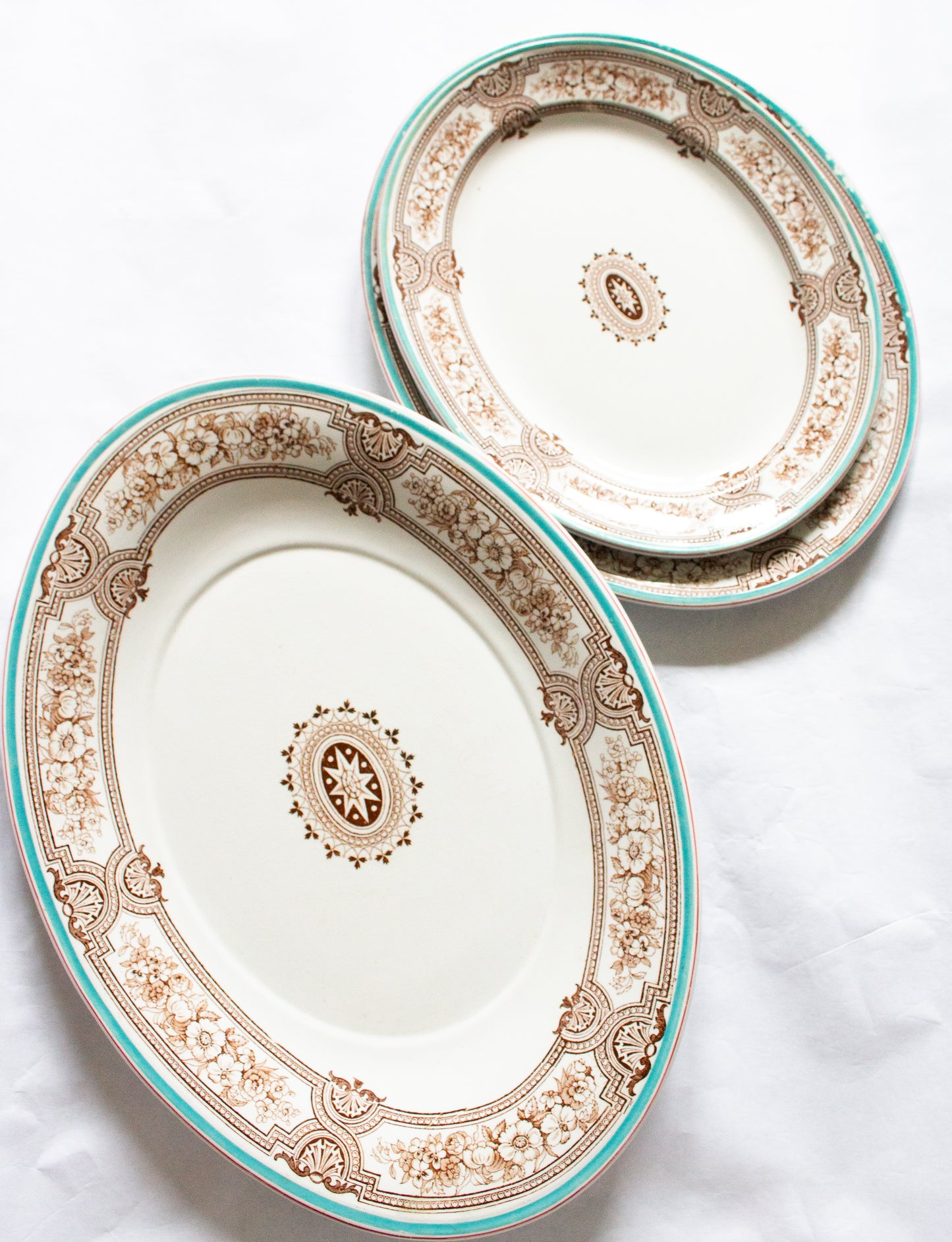 Antique Ashworth Bros. 'Lucerne' Brown and White Transferware Graduated Serving Platters (3)