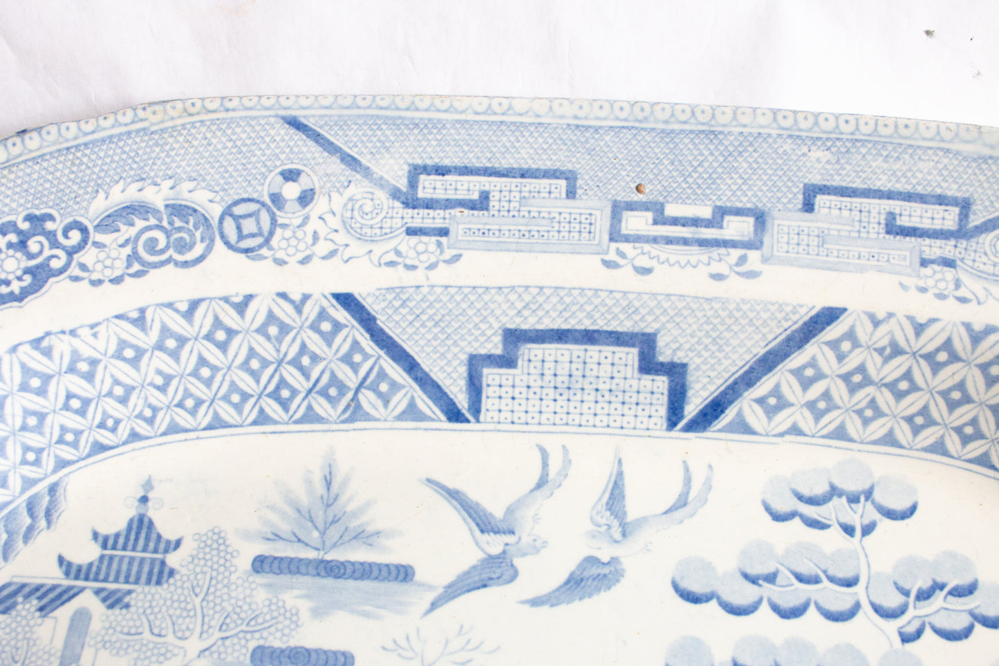 Large Antique 'Willow' Pattern Blue and White Transferware Serving Platter