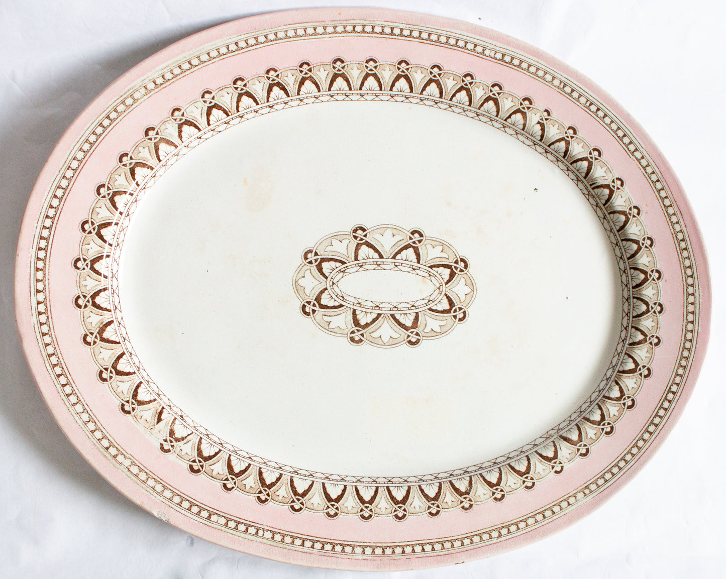 Large Antique Pink and Brown Serving Platter