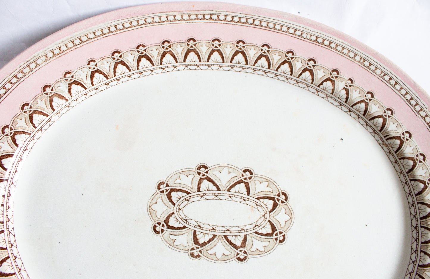 Large Antique Pink and Brown Serving Platter