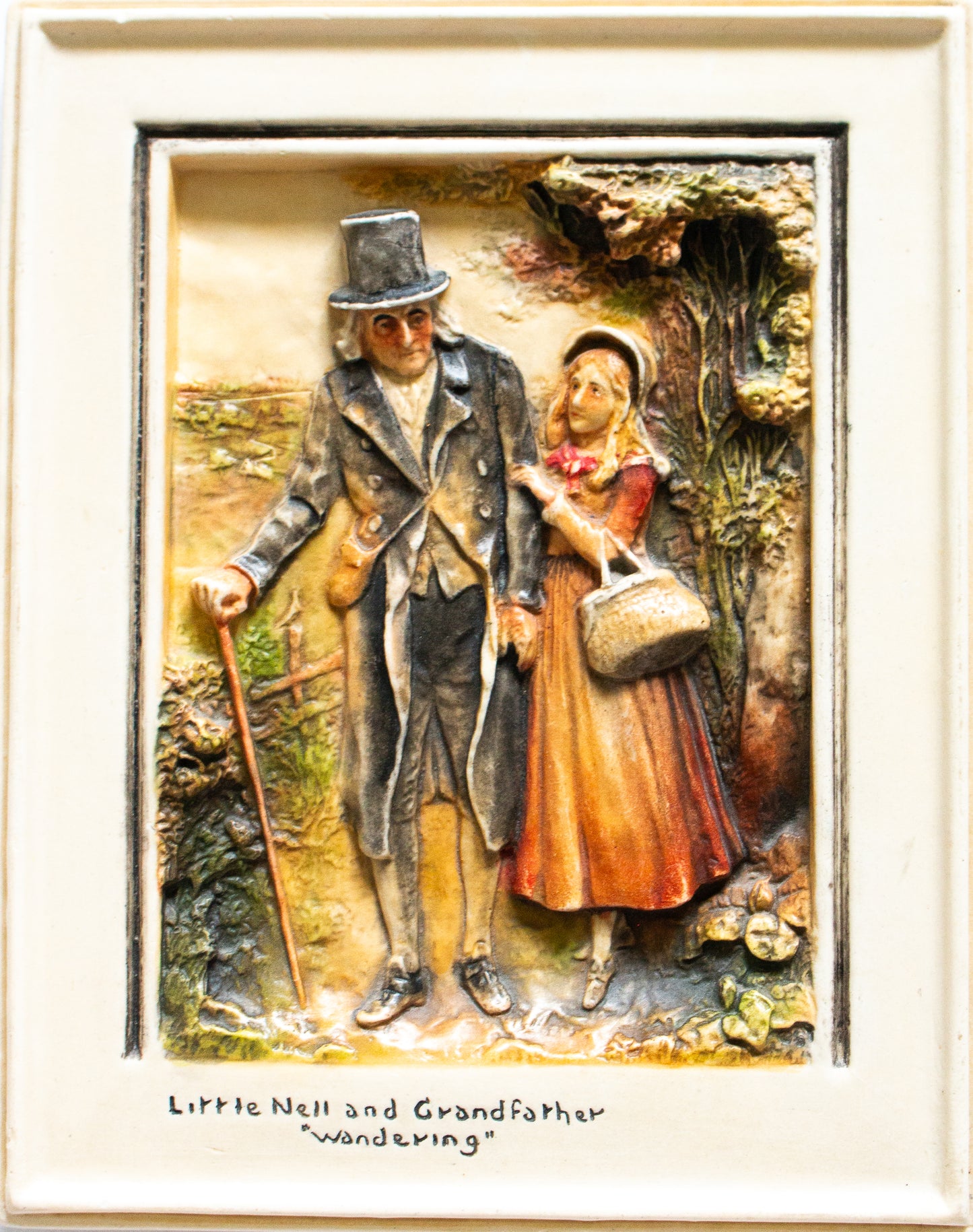 Osborne Ivorex Charles Dickens Wall Plaque 'Little Nell and Grandfather "Wandering"'