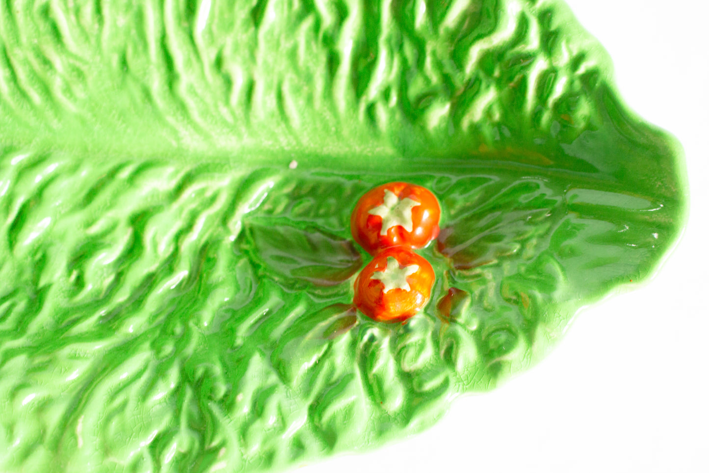 Vintage Crown Devon Green Majolica Leaf Tomato Serving Dish