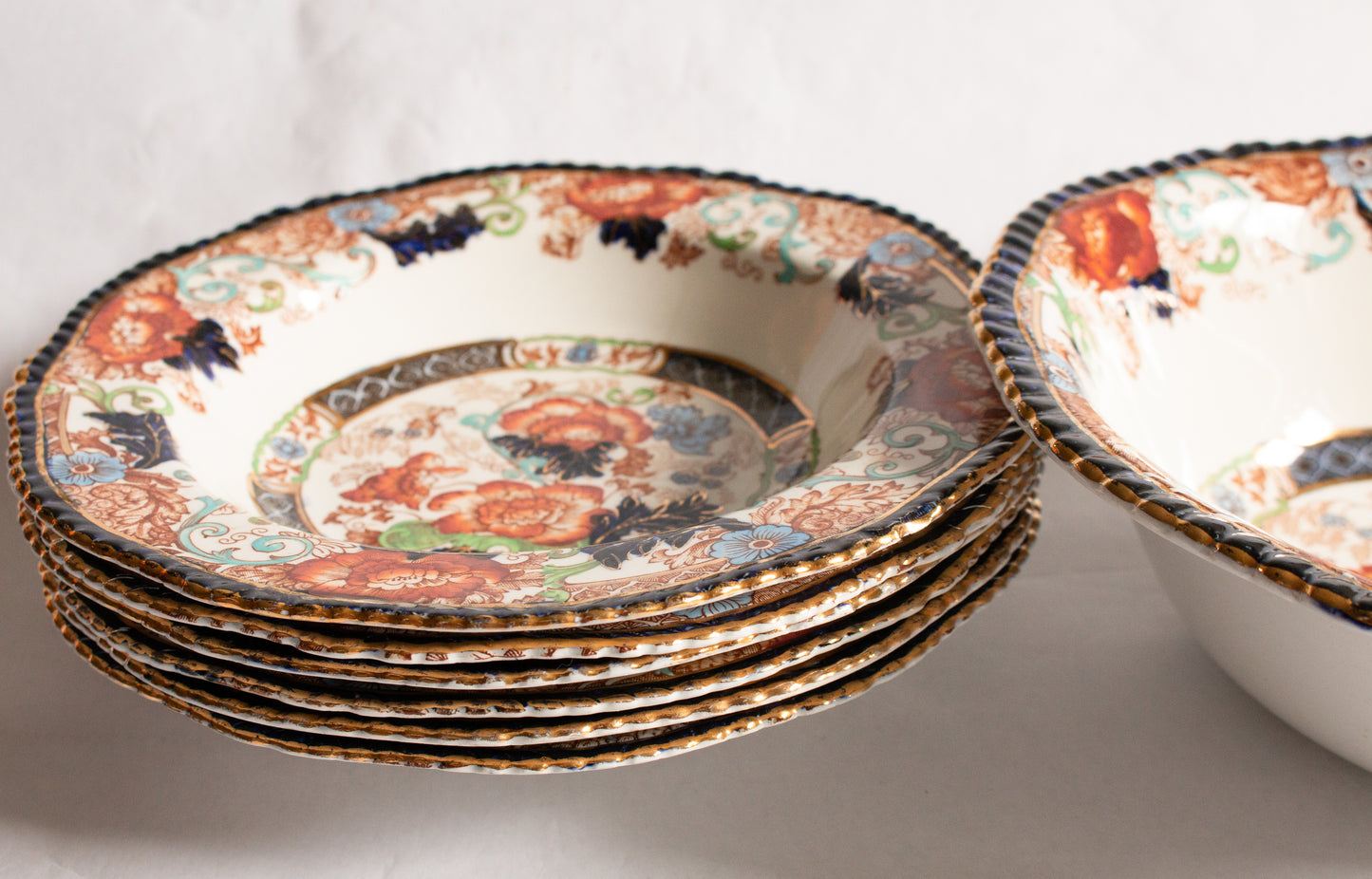 Wood & Sons 'Verona' Pattern Semi Porcelain Brown Transferware Dessert Bowls Set for Six