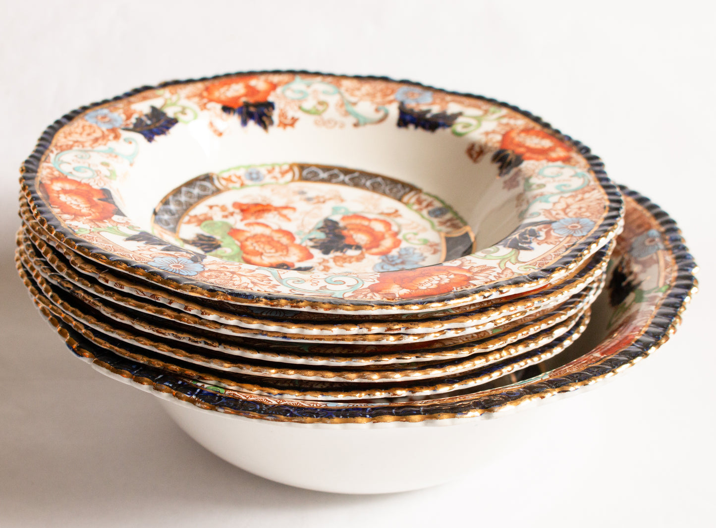 Wood & Sons 'Verona' Pattern Semi Porcelain Brown Transferware Dessert Bowls Set for Six