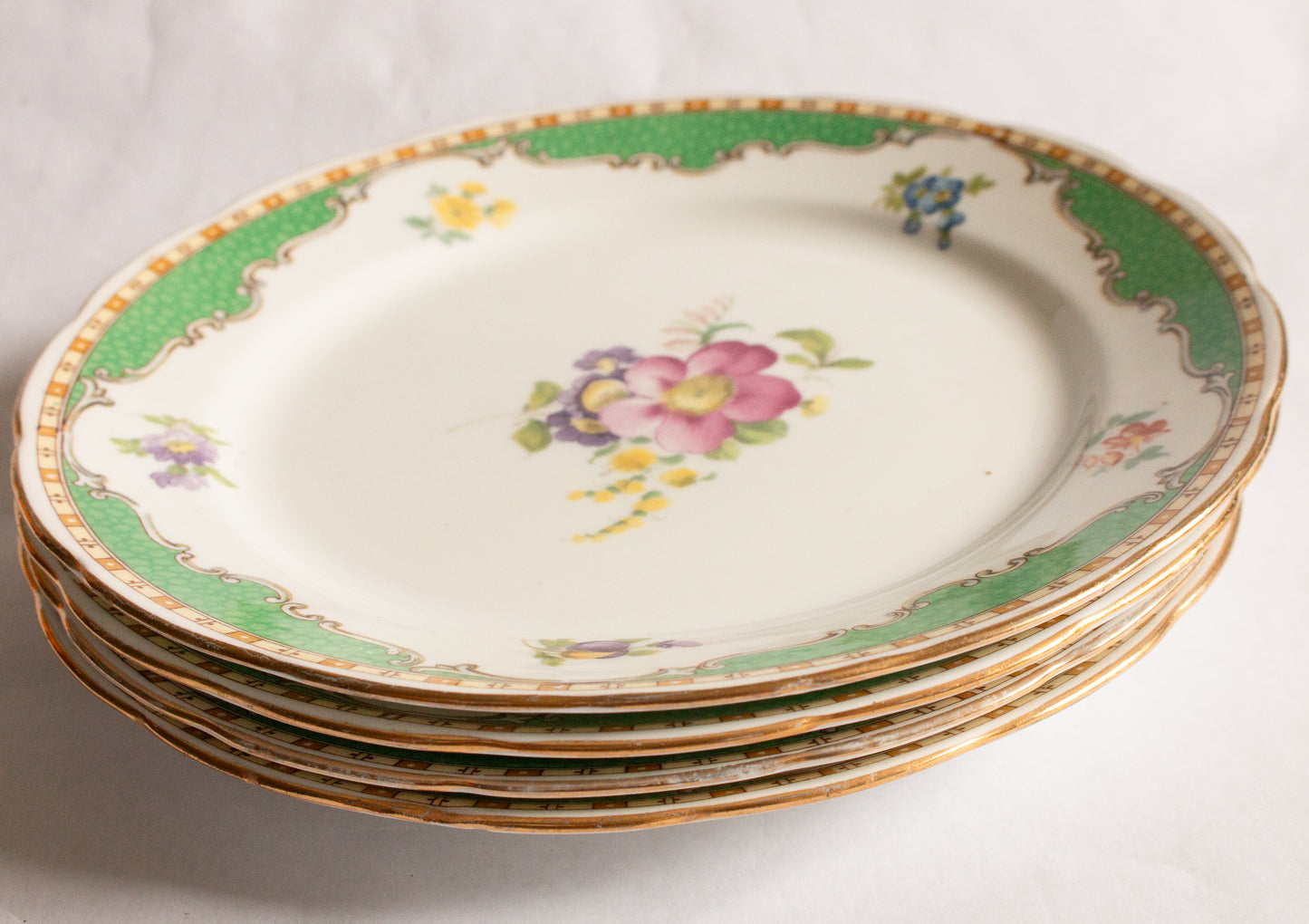 Grosvenor China 'Ye Olde English' Pattern Green and Floral Side Plates (4)