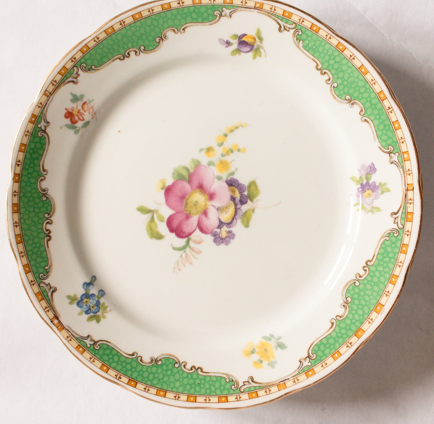 Grosvenor China 'Ye Olde English' Pattern Green and Floral Side Plates (4)