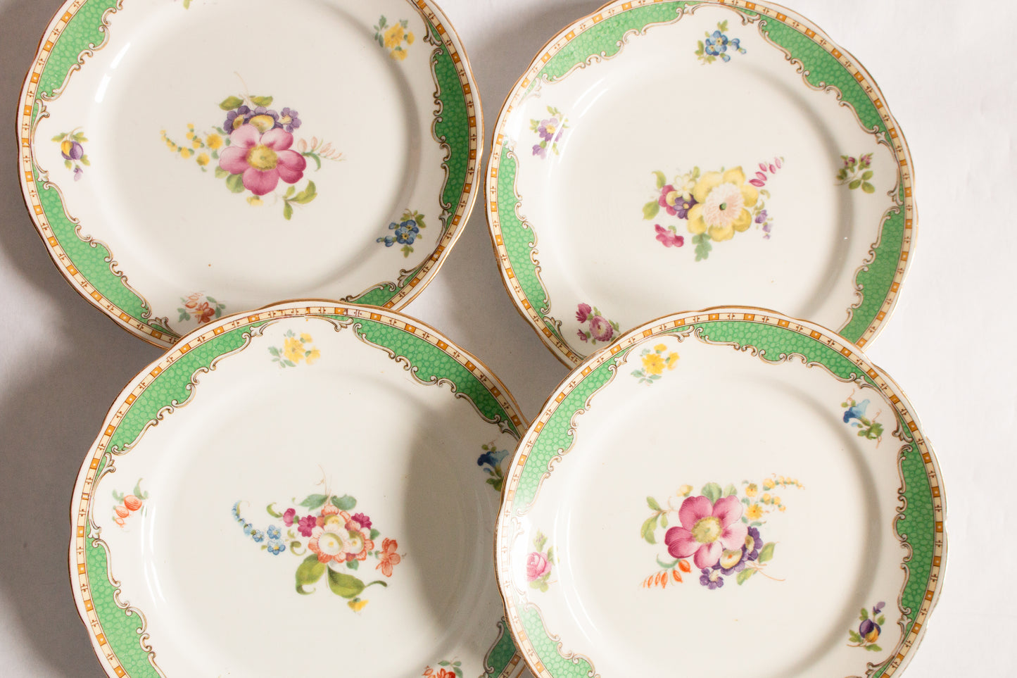 Grosvenor China 'Ye Olde English' Pattern Green and Floral Side Plates (4)