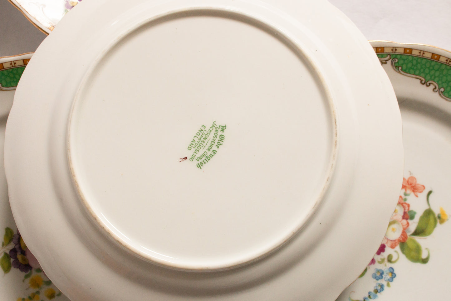 Grosvenor China 'Ye Olde English' Pattern Green and Floral Side Plates (4)