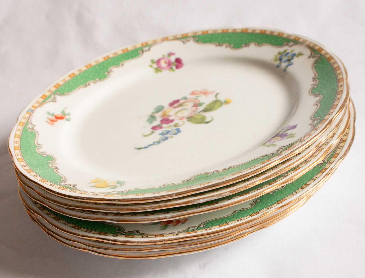 Grosvenor China 'Ye Olde English' Pattern Green and Floral Side Plates (6)