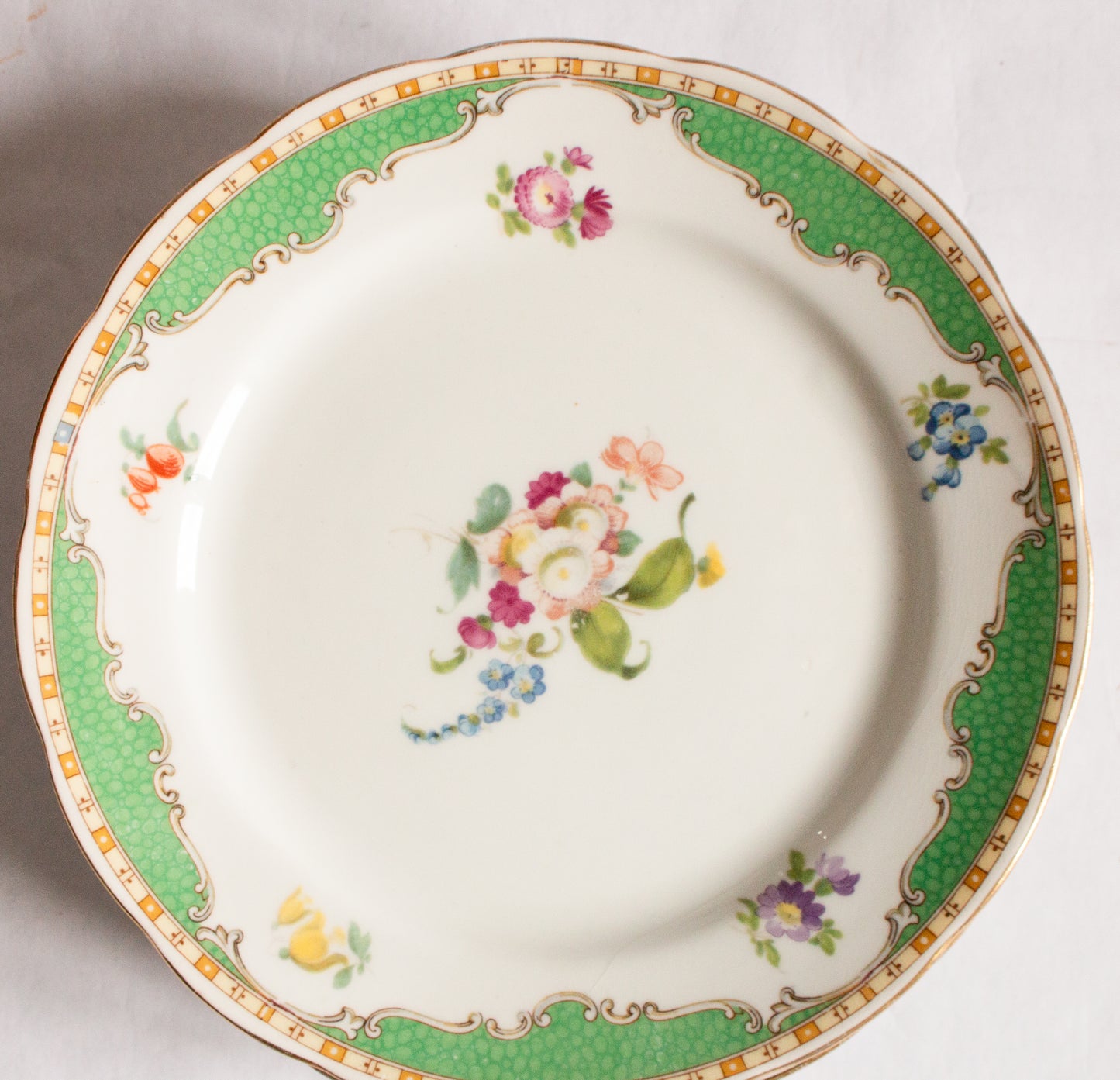 Grosvenor China 'Ye Olde English' Pattern Green and Floral Side Plates (6)