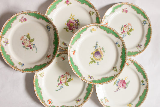 Grosvenor China 'Ye Olde English' Pattern Green and Floral Side Plates (6)