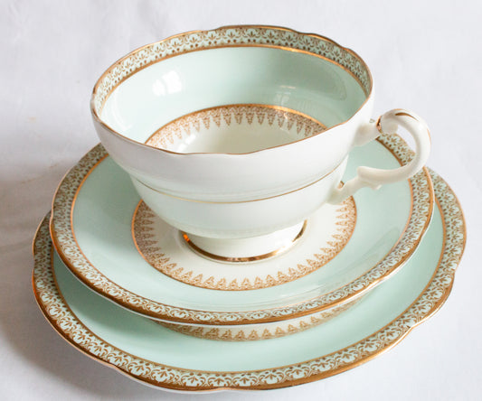 Paragon Fine China Pastel Blue and Gold China Teacup Trio