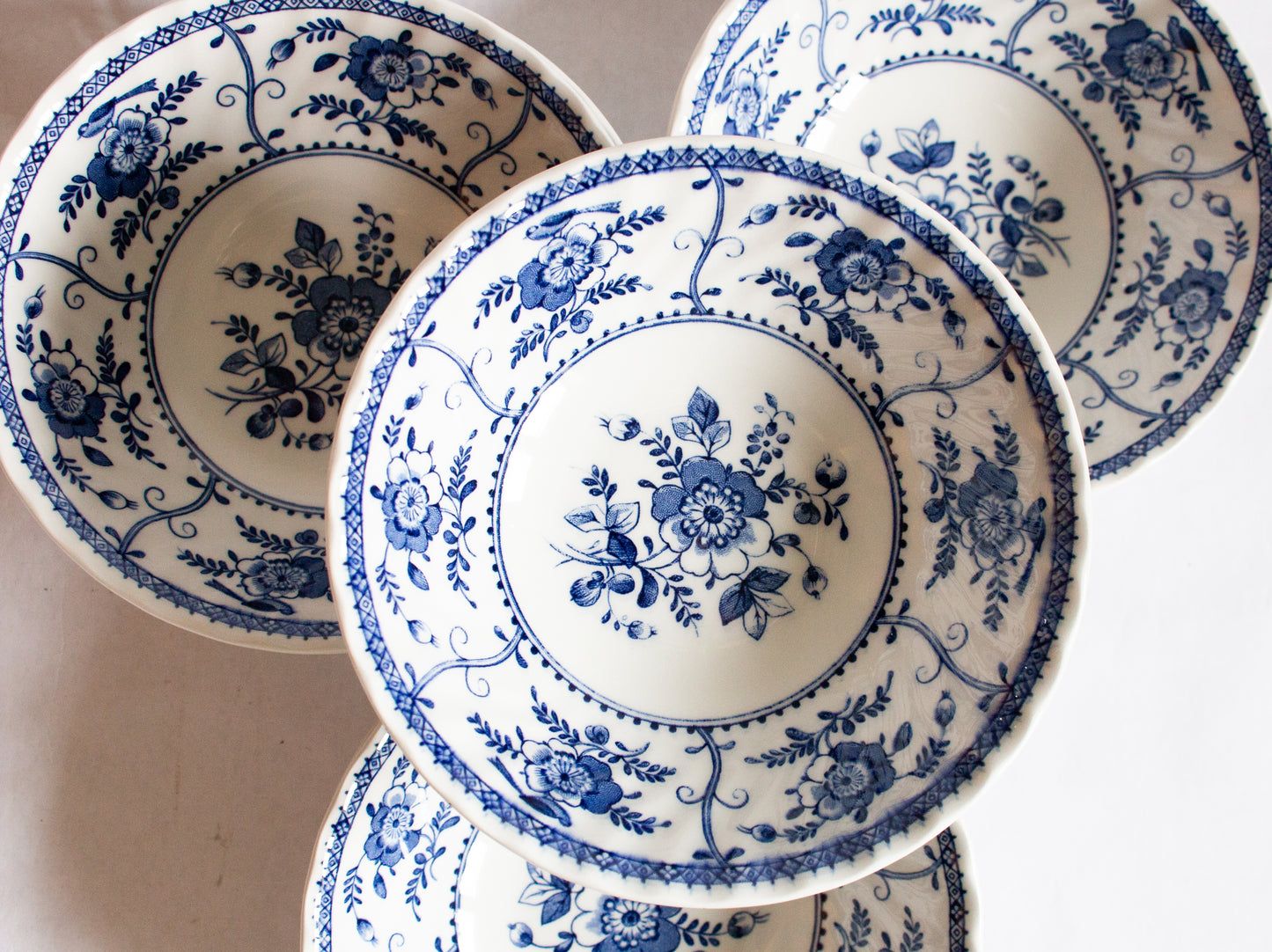 Johnson Bros. 'Indies' Pattern Blue and White Transferware Cereal or Dessert Bowls (6)