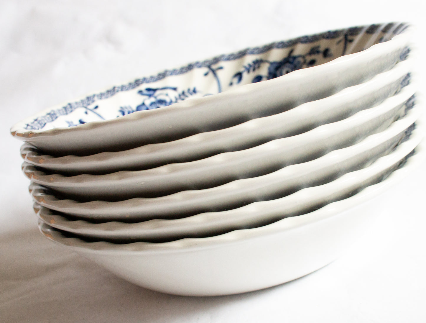 Johnson Bros. 'Indies' Pattern Blue and White Transferware Soup Bowls (6)