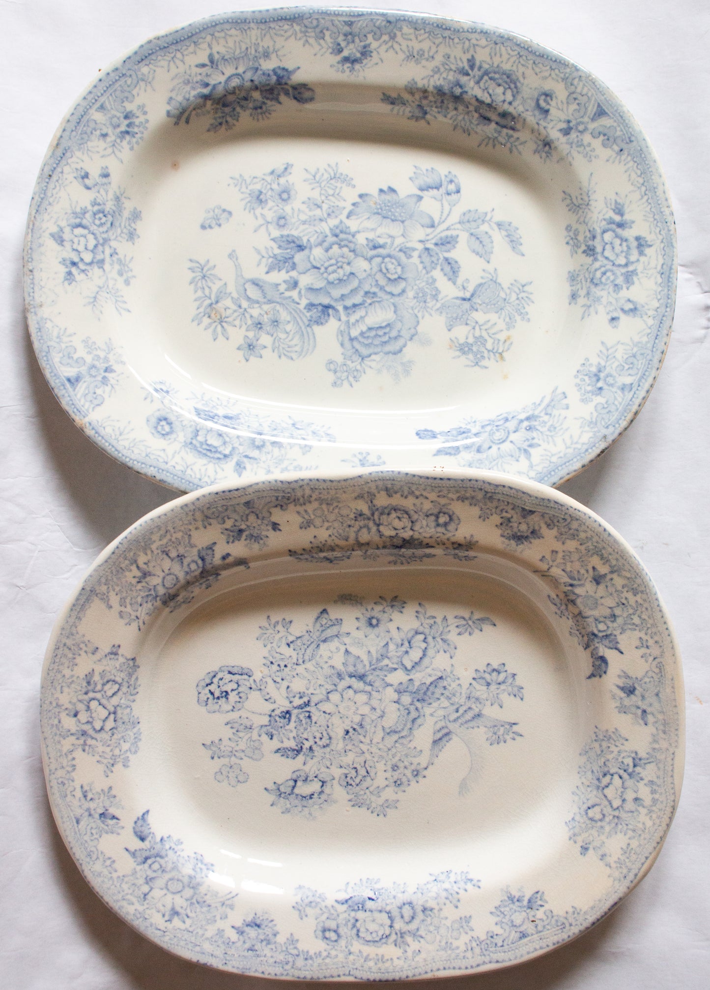 Antique Barkers & Kent 'Asiatic Pheasants' Pattern Blue and White Transferware Small Oval Serving Plates (2)