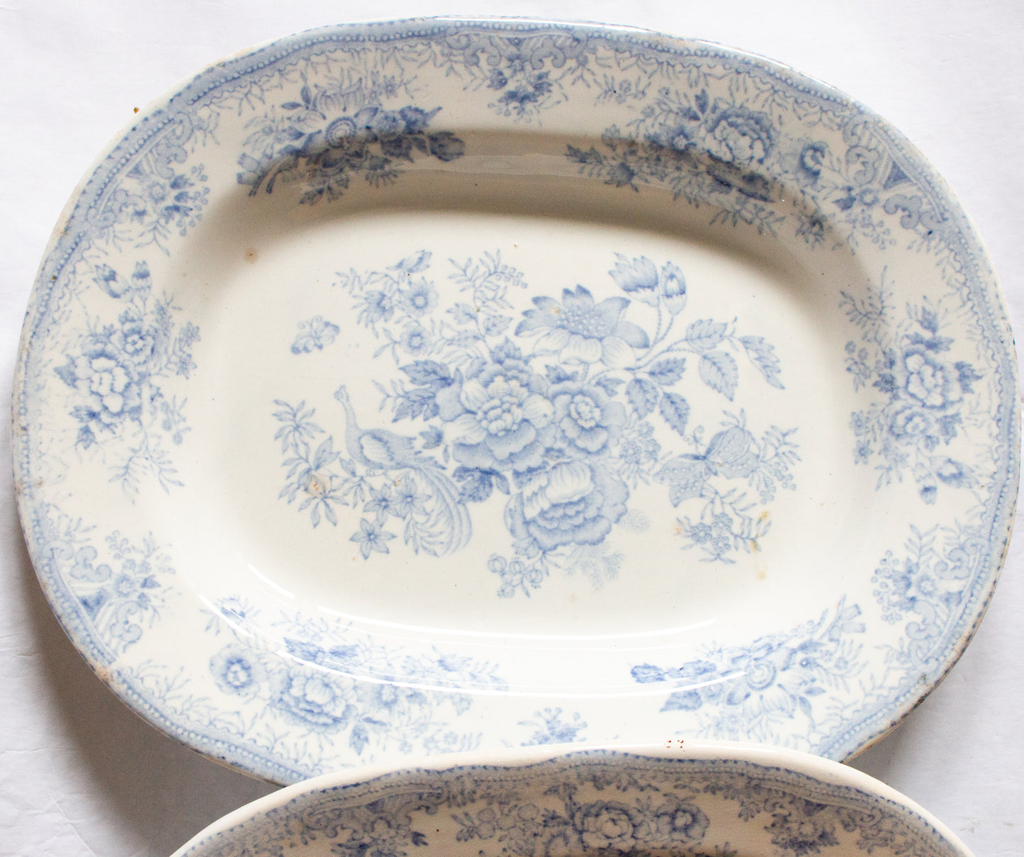 Antique Barkers & Kent 'Asiatic Pheasants' Pattern Blue and White Transferware Small Oval Serving Plates (2)