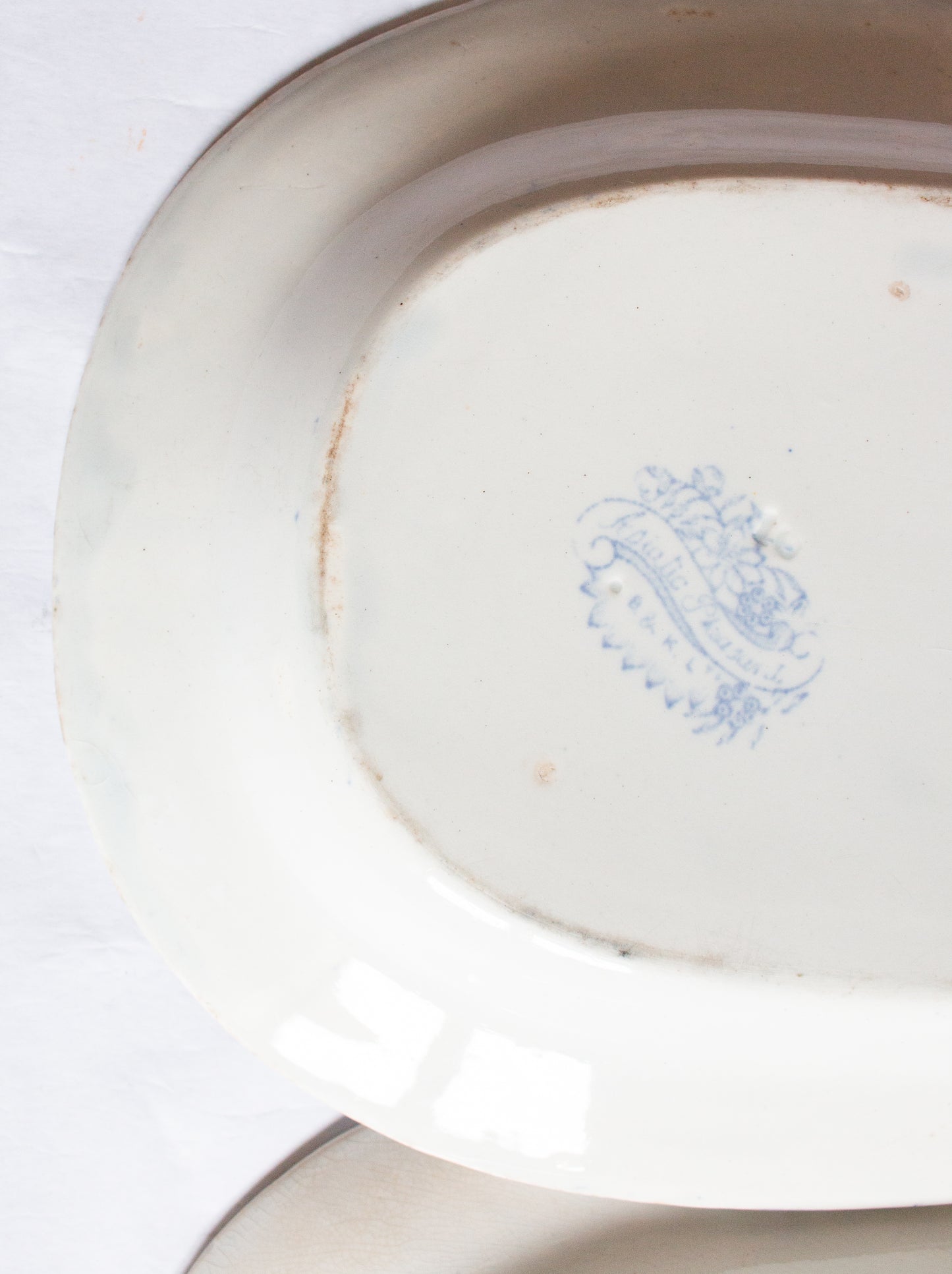 Antique Barkers & Kent 'Asiatic Pheasants' Pattern Blue and White Transferware Small Oval Serving Plates (2)