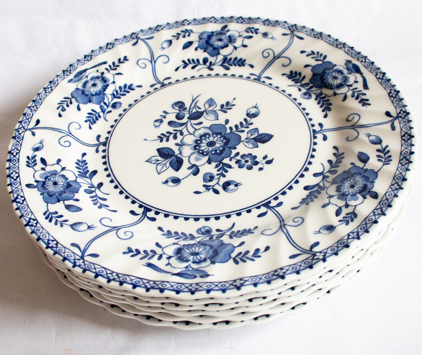 Johnson Bros. 'Indies' Pattern Blue and White Transferware Dinner Plates (6)