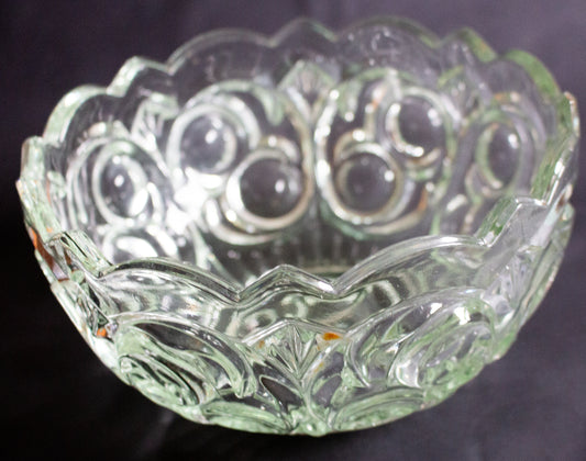 Green Moulded Glass Dessert or Fruit Bowl