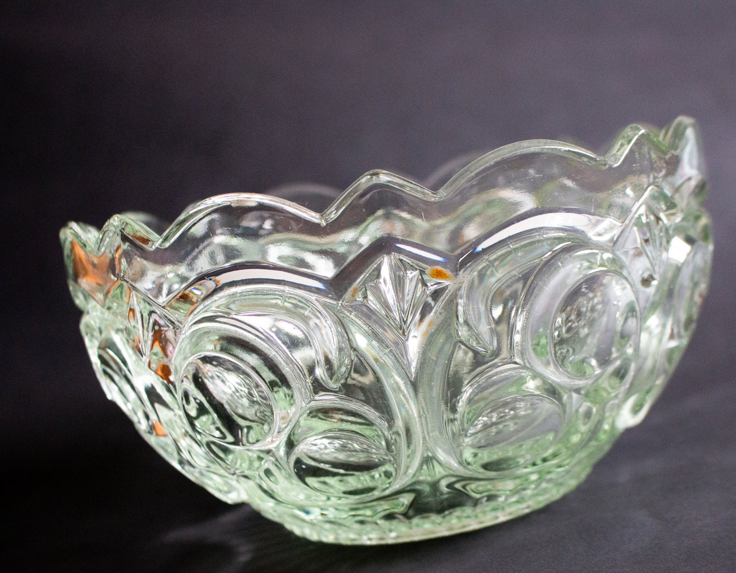 Green Moulded Glass Dessert or Fruit Bowl