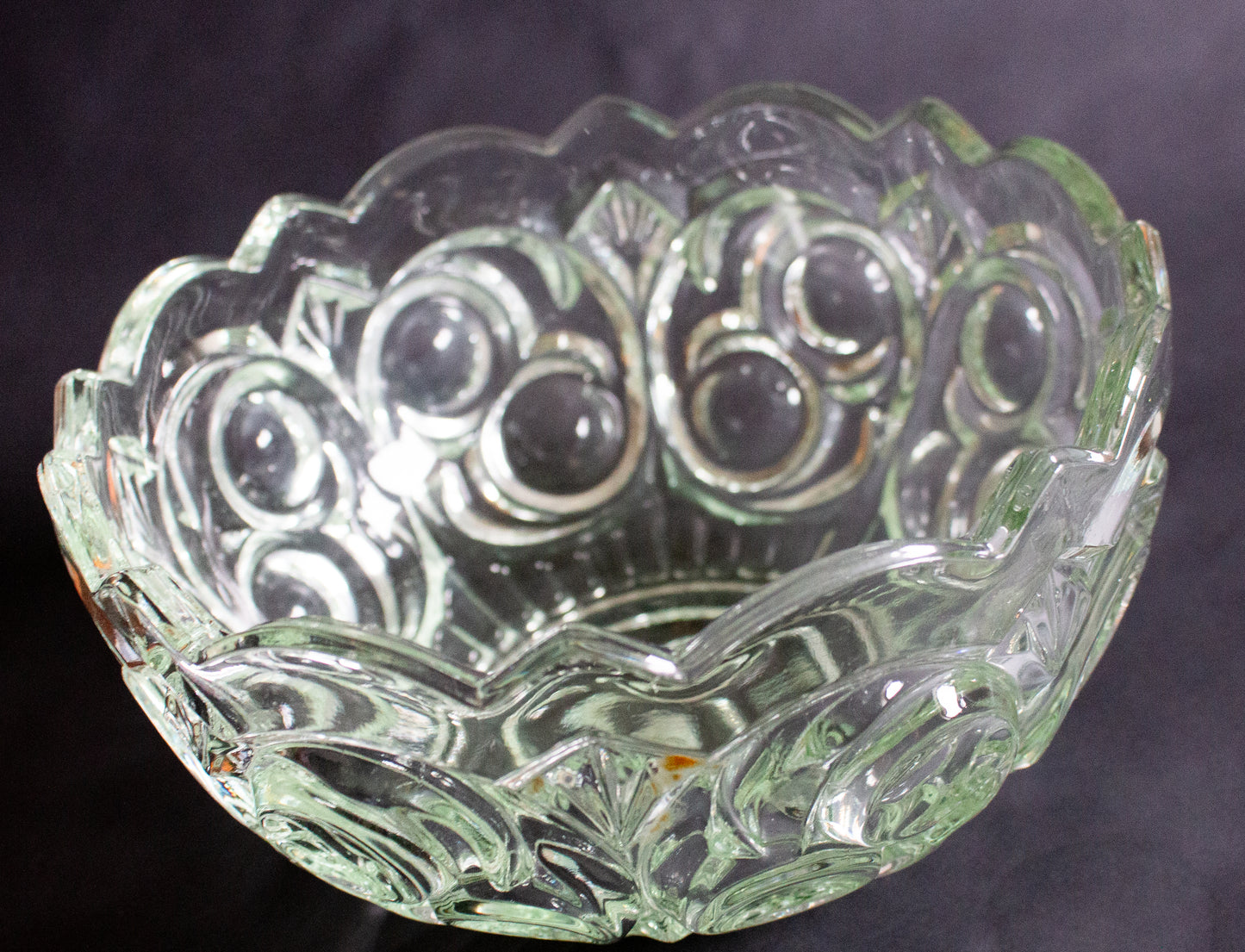 Green Moulded Glass Dessert or Fruit Bowl