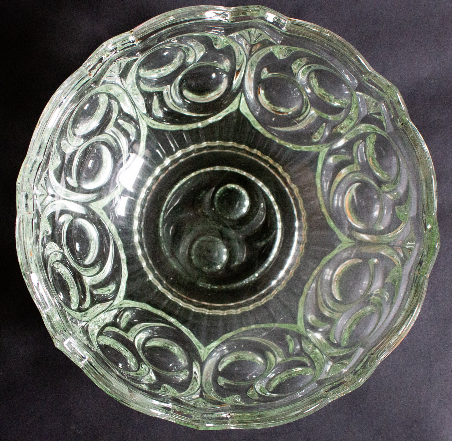 Green Moulded Glass Dessert or Fruit Bowl