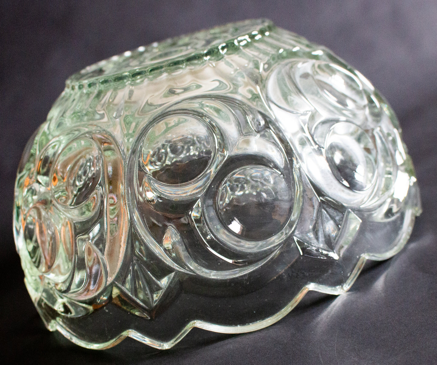 Green Moulded Glass Dessert or Fruit Bowl