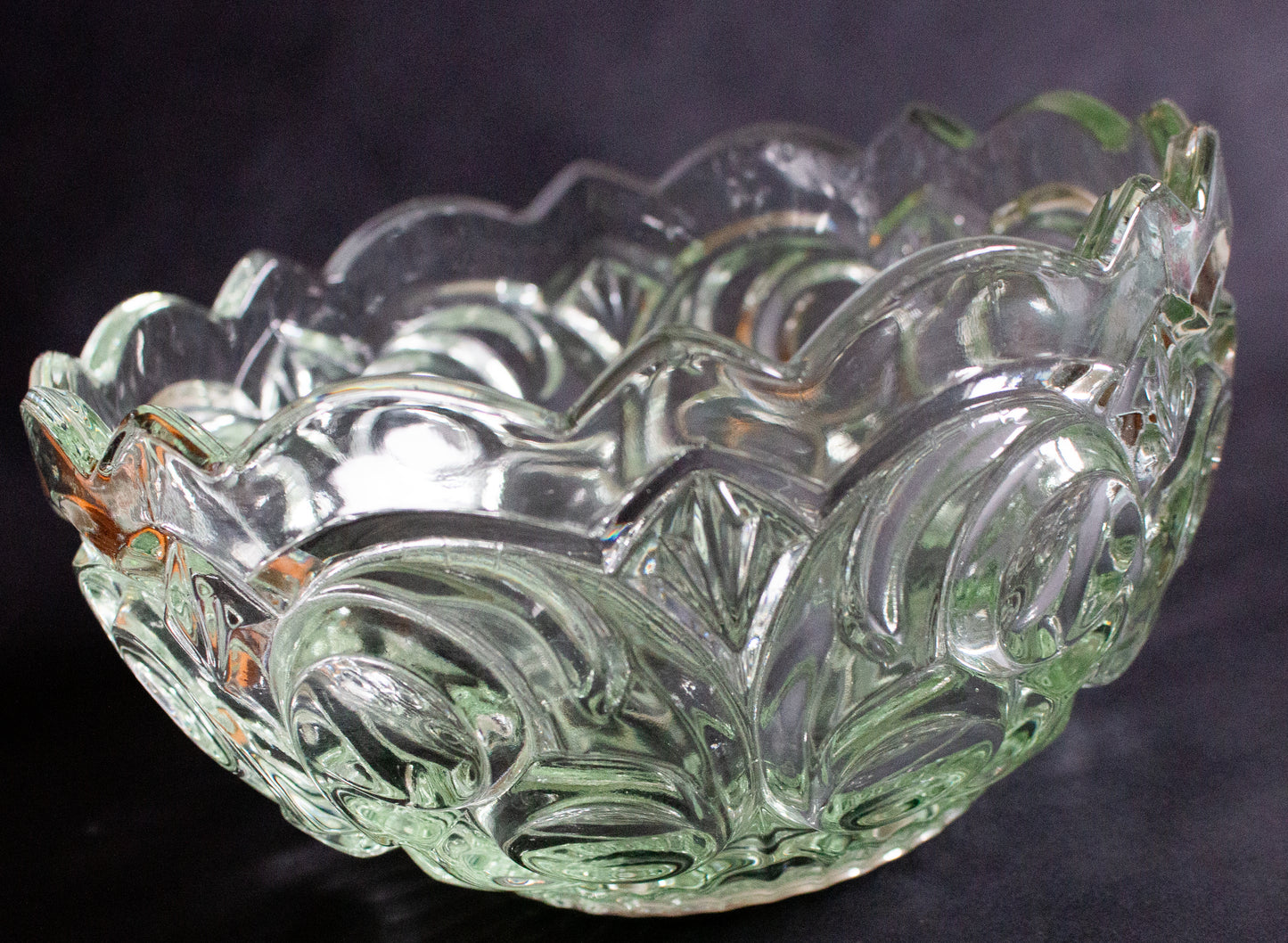 Green Moulded Glass Dessert or Fruit Bowl