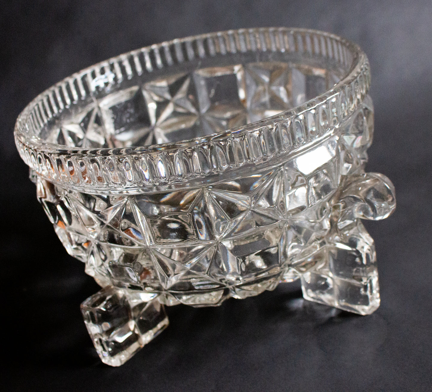 Large Vintage Moulded and Footed Glass Dessert or Fruit Bowl