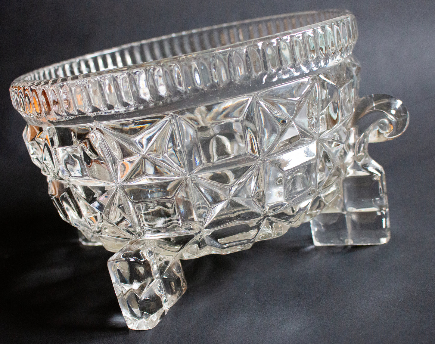 Large Vintage Moulded and Footed Glass Dessert or Fruit Bowl