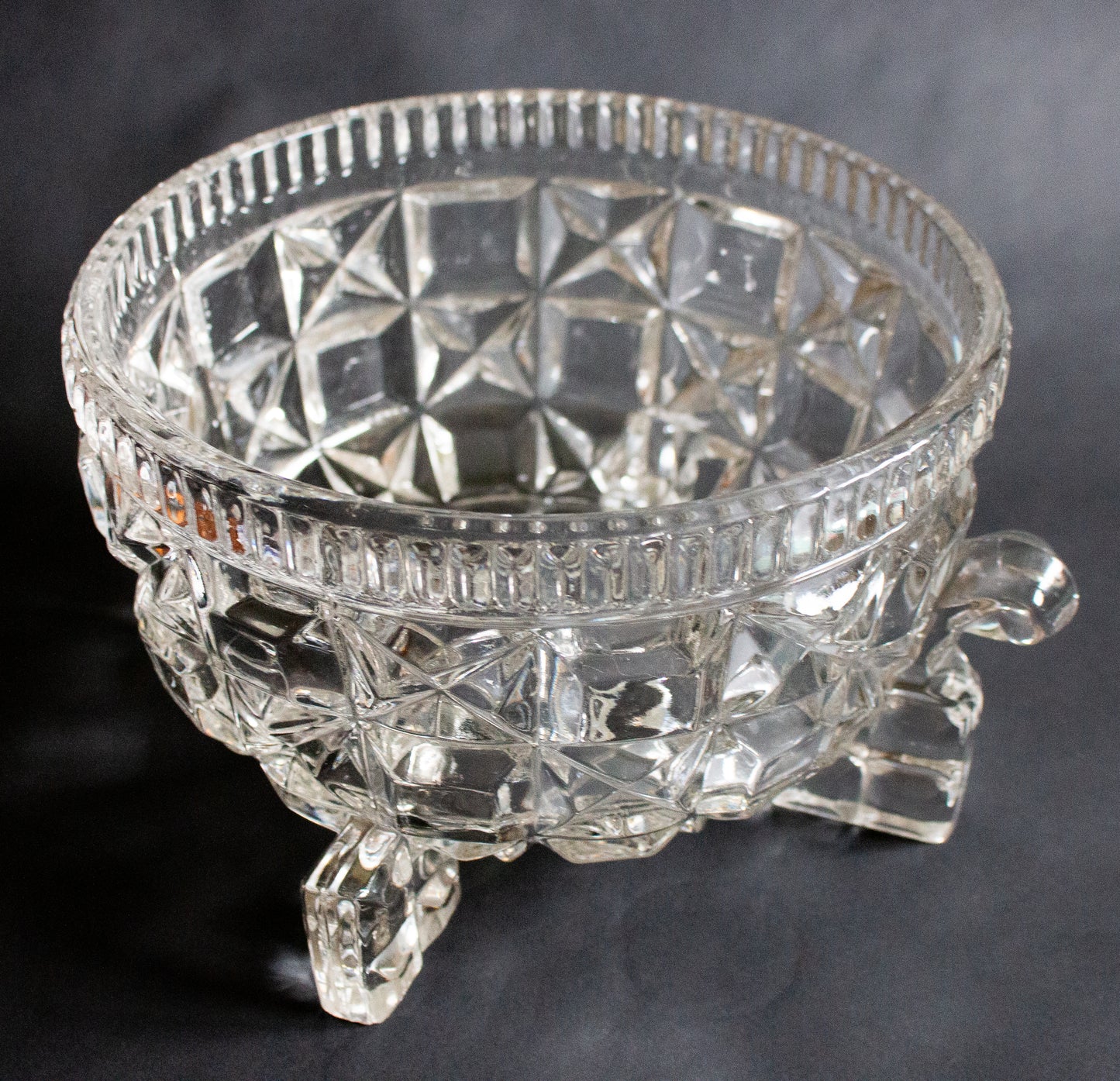 Large Vintage Moulded and Footed Glass Dessert or Fruit Bowl