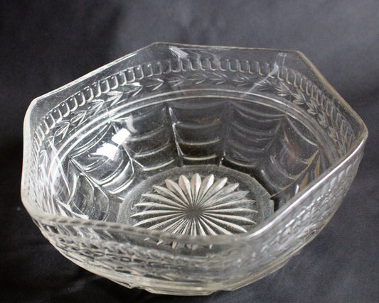 Hexagonal Moulded Glass Dessert or Fruit Bowl