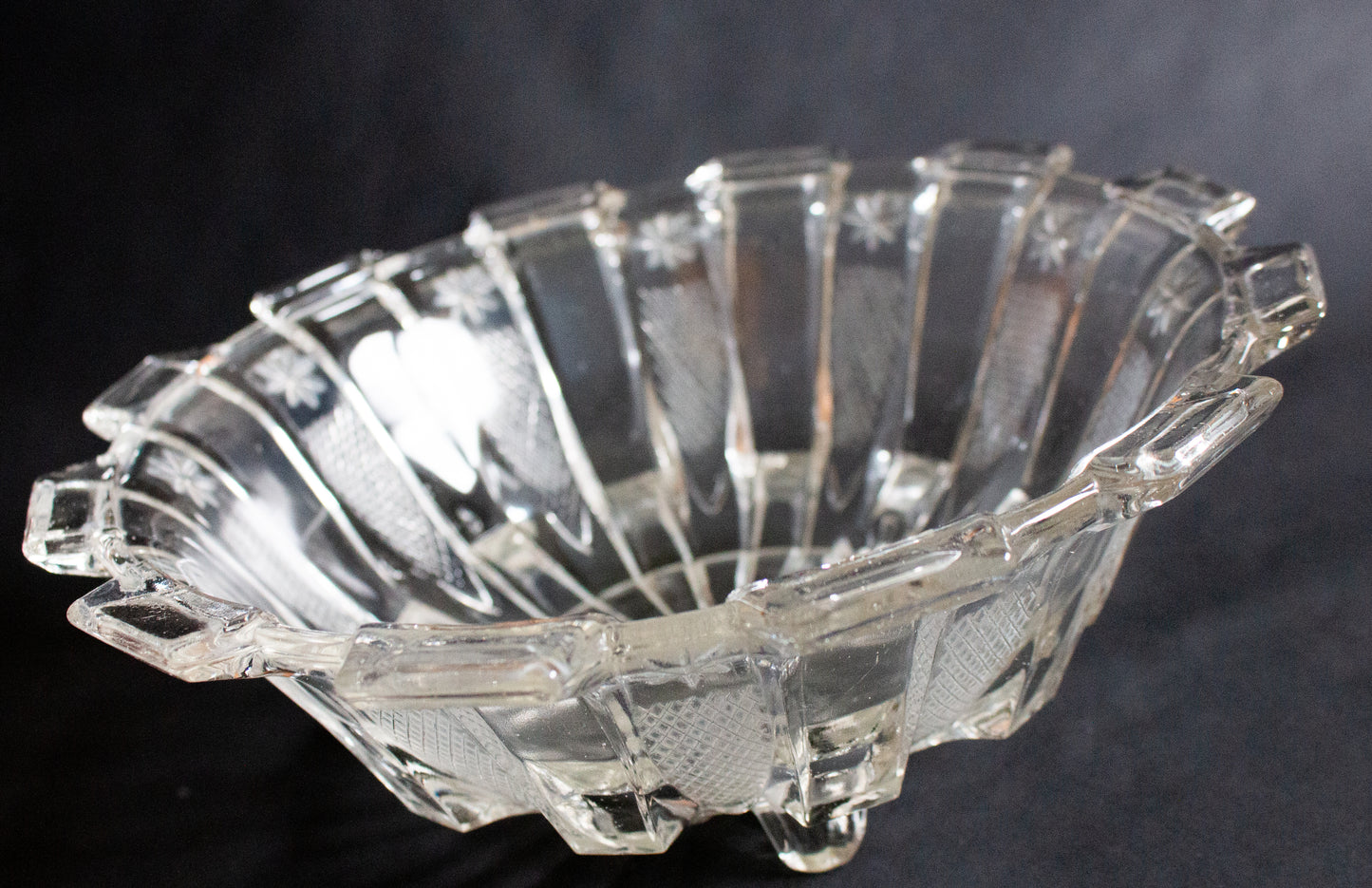 Vintage Footed Glass Dessert or Fruit Bowl with Star Detail